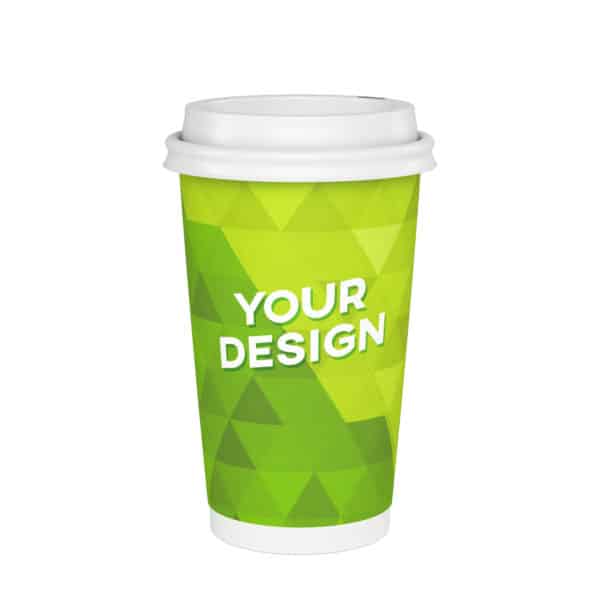 Compostable paper cup with white lid